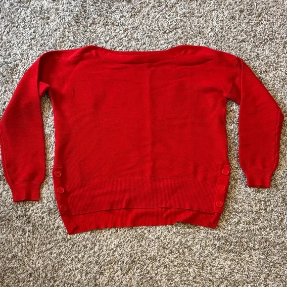 Vibrant Red Women's Sweater with Button Accents - Picture 1 of 12
